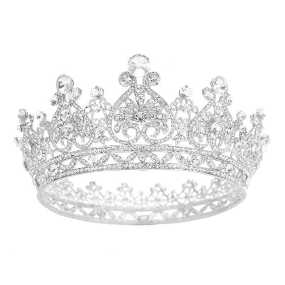 Silver Crystal Queen Crown: Full Round Wedding Headband - Picture 4 of 4